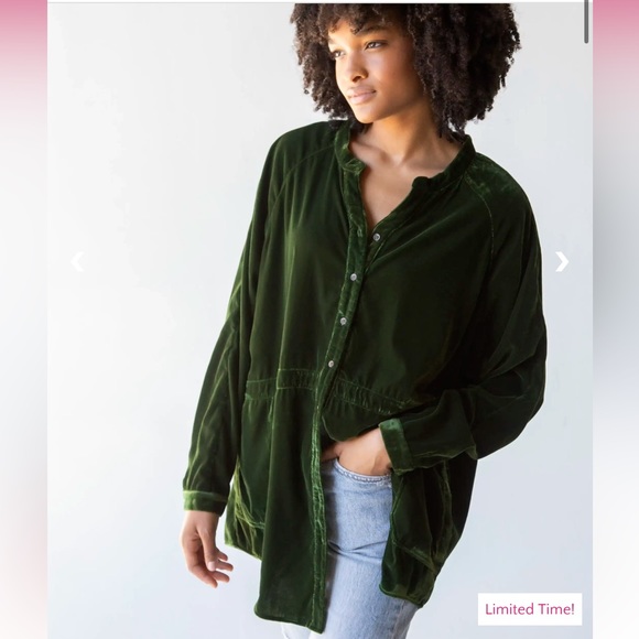 Natural Life Laid Back Velvet Button Down - Green Size XS - Picture 6 of 7